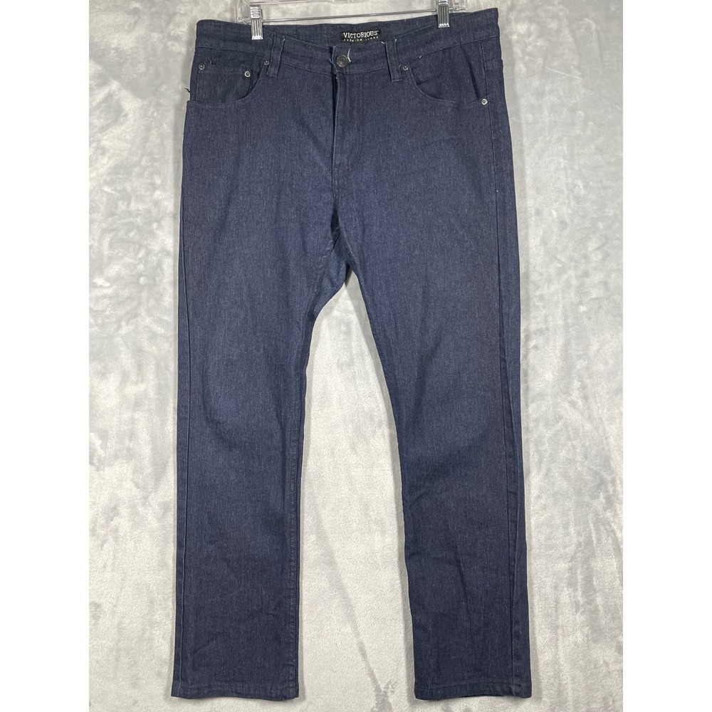 Victorious Premium Jeans Mens 36x32 Dark Indigo Blue Straight Leg Stretch Denim
